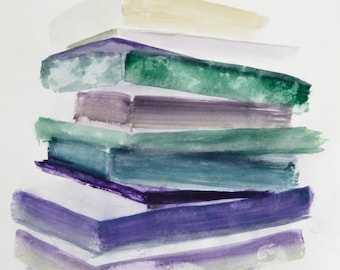 Original abstract watercolor painting in intricate emerald and indigo hues (38x56cm, 15"x22")