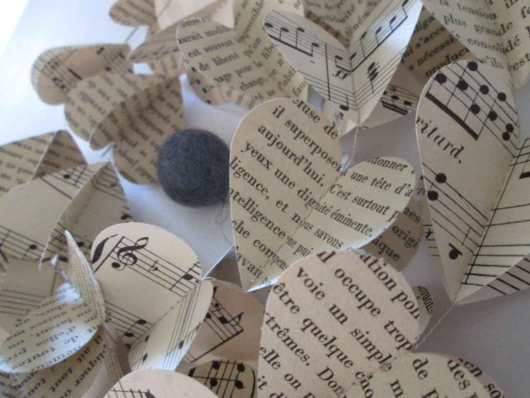 Vintage French 'words & Music' Paper Heart Garlands Etsy