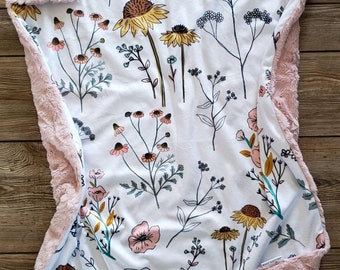 Minky lined cotton baby blanket Large Minky Blanket Primrose Cotton Wildflower
