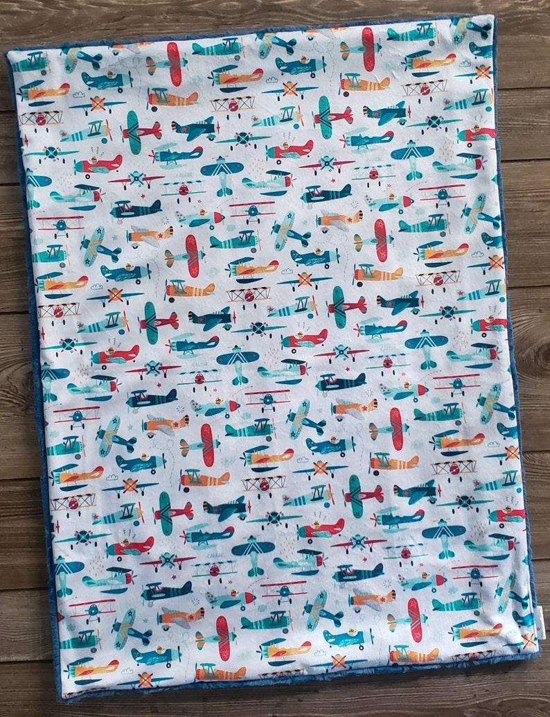 Blanket Blue Red Orange Airplane Minky Baby Blanket / Etsy