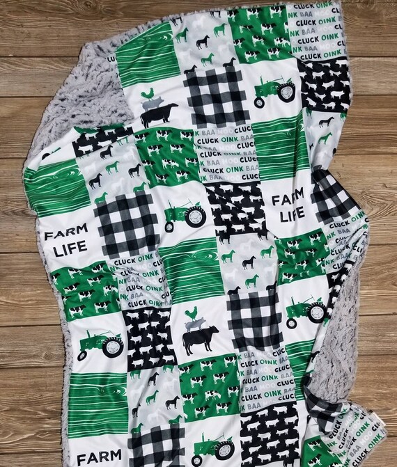 Farm Animal Minky Baby Blanket Gender Neutral blanket Baby Shower gift Toddler boy gift idea Farm Life Patchwork Farming blanket