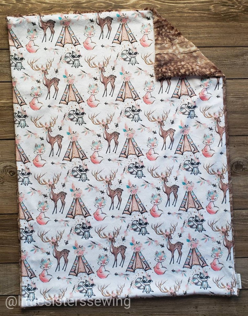 Blanket Girl Woodland Animals Minky Baby Blanket Woodland Etsy