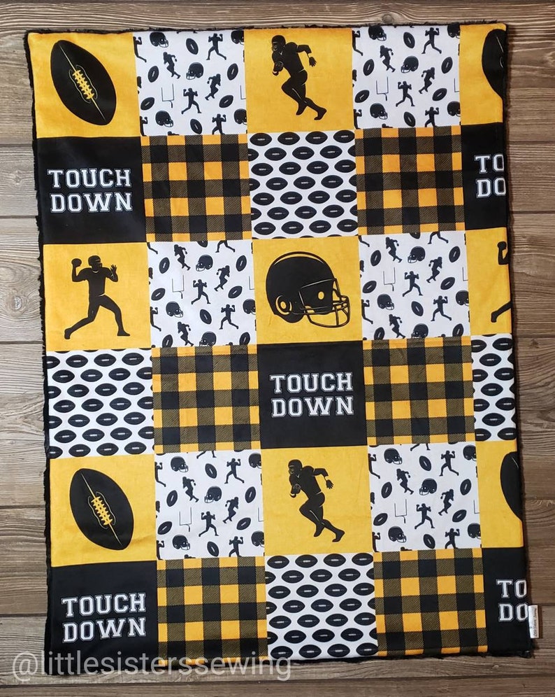 Blanket Black Gold Football Patchwork Minky Blanket / Iowa ...