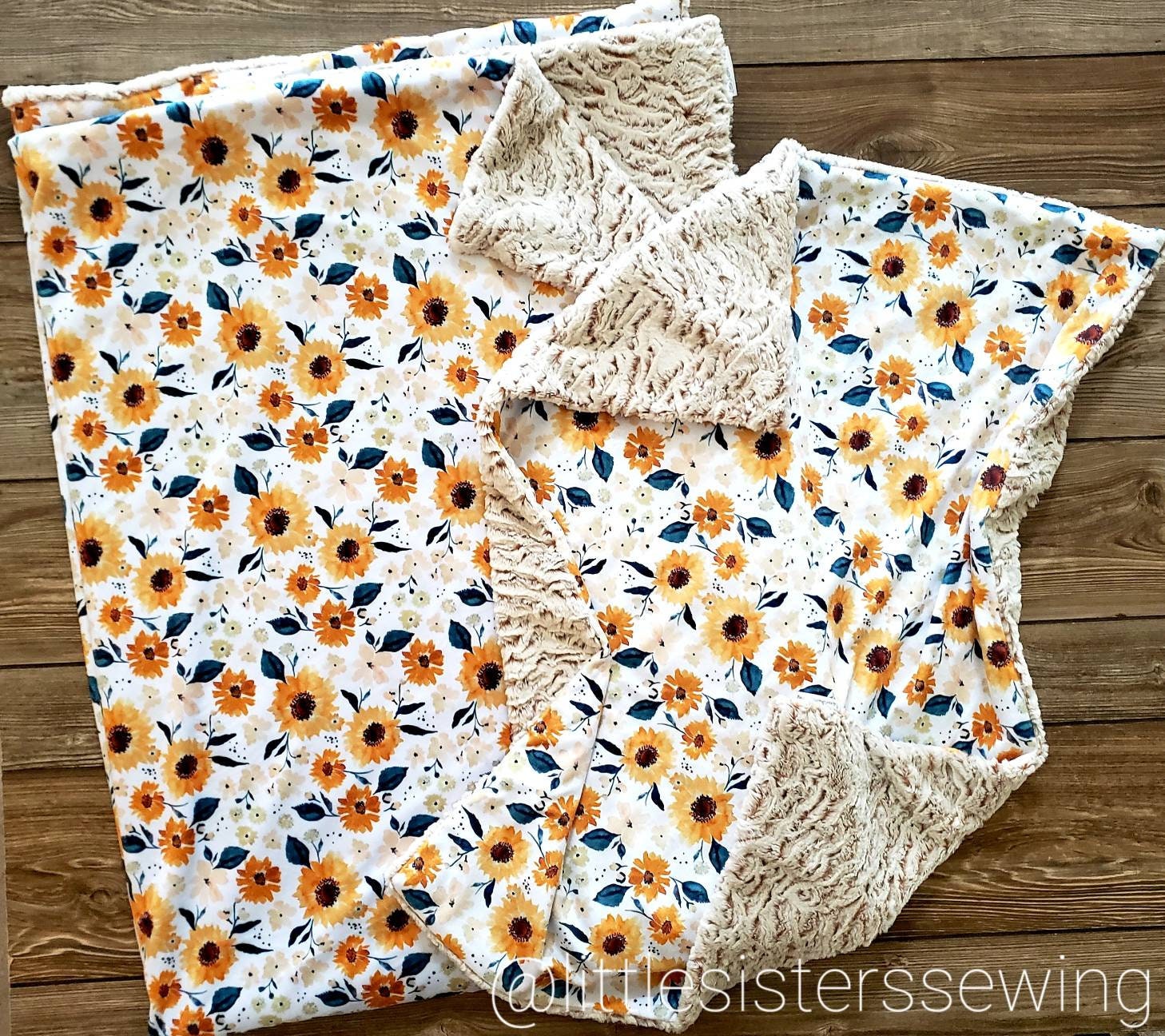 Lovey or Blanket Sunflower Ivory Floral Minky Baby Blanket Etsy