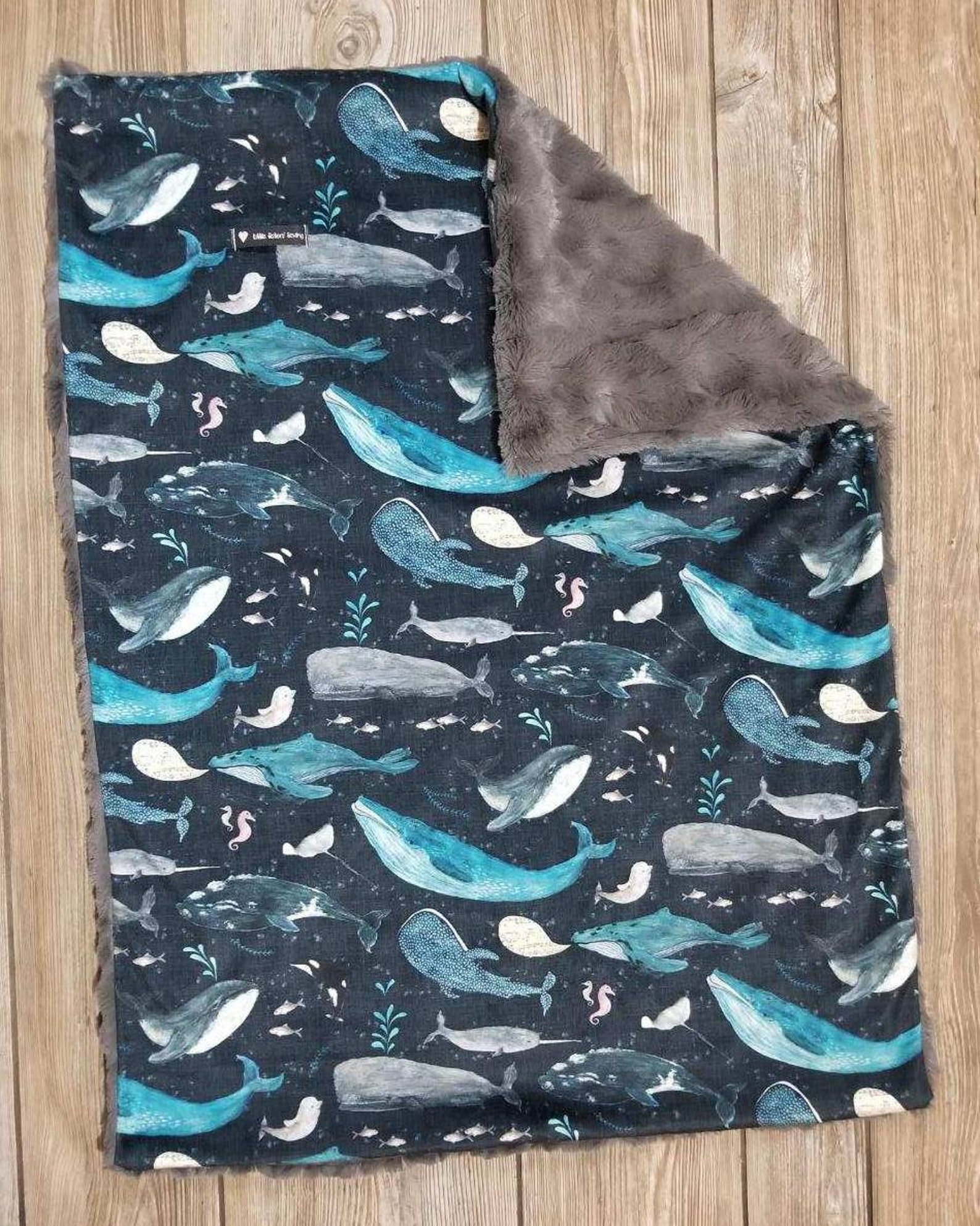 Whale Blanket Baby Toddler Minky Faux Fur Silky Neutral Etsy