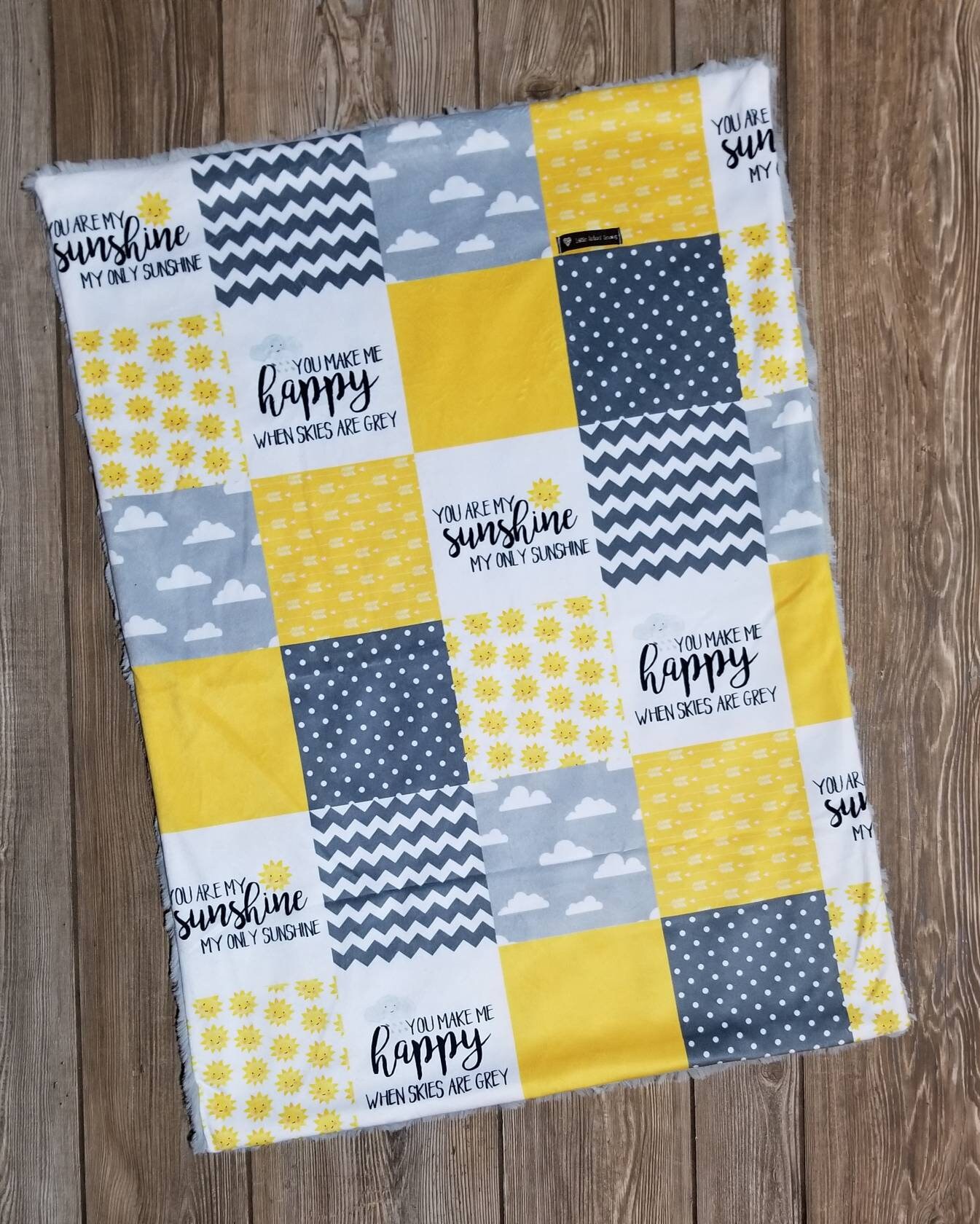 Lovey or Blanket Yellow Gray You Are My Sunshine Minky Etsy