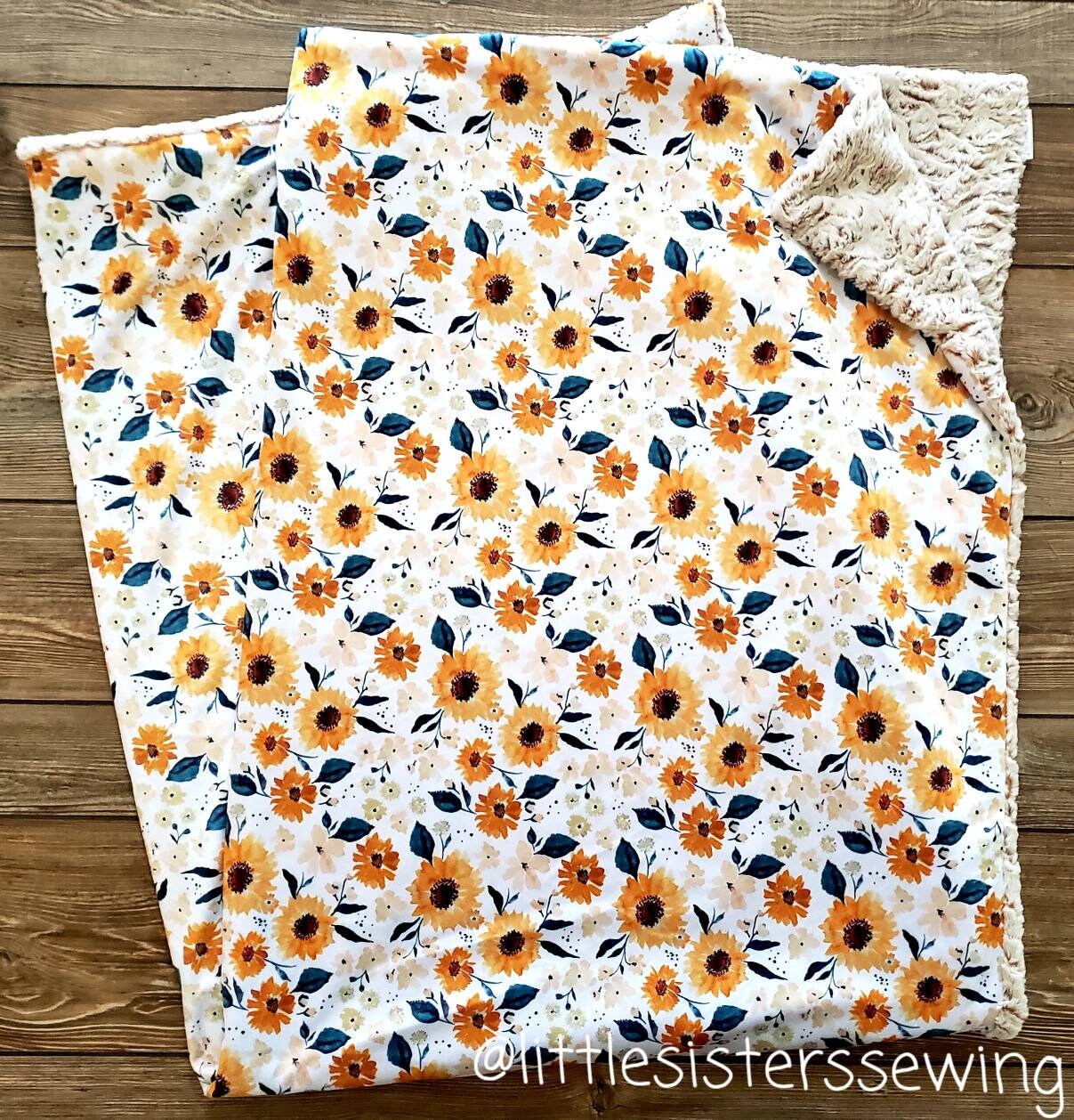 Lovey or Blanket Sunflower Ivory Floral Minky Baby Blanket Etsy