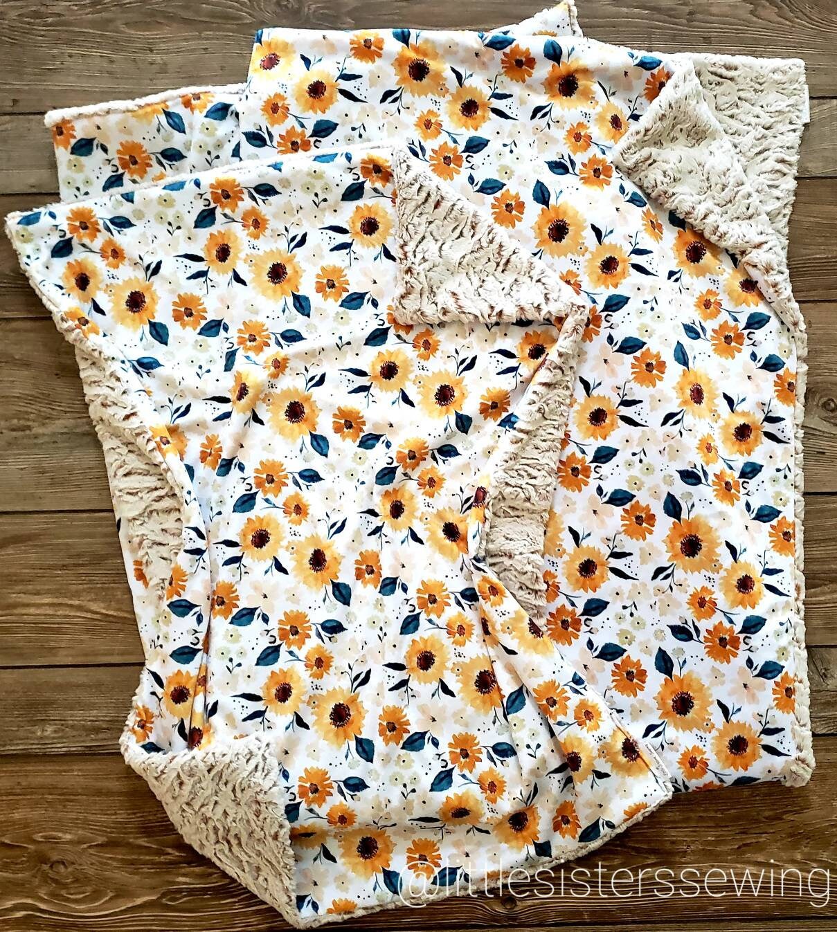 Lovey or Blanket Sunflower Ivory Floral Minky Baby Blanket Etsy