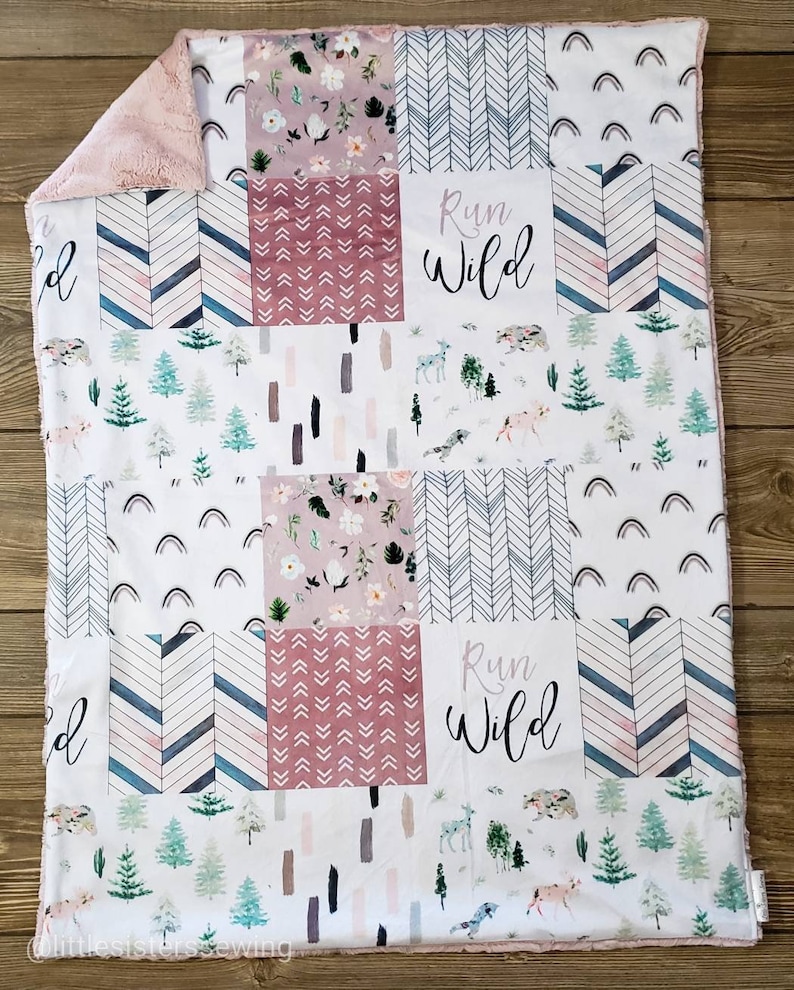 Lovey or Blanket Mauve Run Wild Minky Patchwork Lovey or Etsy
