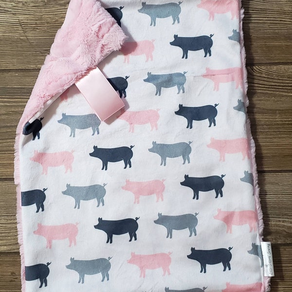 RTS Lovey • Pink + Gray Pig Minky Lovey / Pig Silky / Pig Lovey / Hog Blanket / Hog Farm / Farm Girl Gift