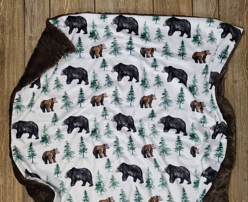 Blanket Evergreen Bear Minky Adult Blanket Wilderness Etsy