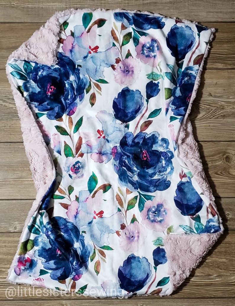 Blanket Watercolor Floral Minky Blanket Navy Purple Pink Etsy