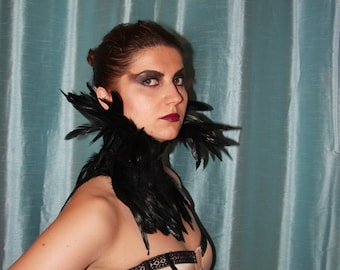 Black feather cape neck collar steampunk party burlesque bohemian shoulder wings capelet gothic choker HALLOWEEN