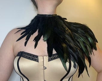 Black feather cape neck collar steampunk party burlesque bohemian shoulder wings festival gothic choker rooster HALLOWEEN
