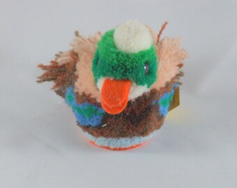 Vintage Steiff Dralon, Wool, and Felt "Pom Pom Pets" Colorful Drake Duck Stuffed Animal