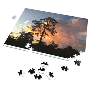 Sunrise Behind Pine with Clouds 252 Piece Puzzle image 1