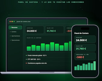ExcelとGoogleスプレッドシートで利用できる投資ポートフォリオダッシュボード（スペイン語版）｜30年間の手数料込みでETF、ファンド、株式を追跡