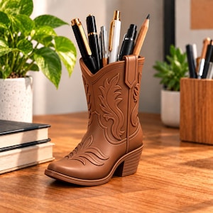 Stiftehalter in Form eines Western-Cowboystiefels, 3D-druckbarer Schreibtisch-Organizer (STL, 3MF)