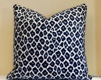 Accent Pillow, Navy Blue Leopard print pillow cover, Reversible pillow cover with same fabric on both sides