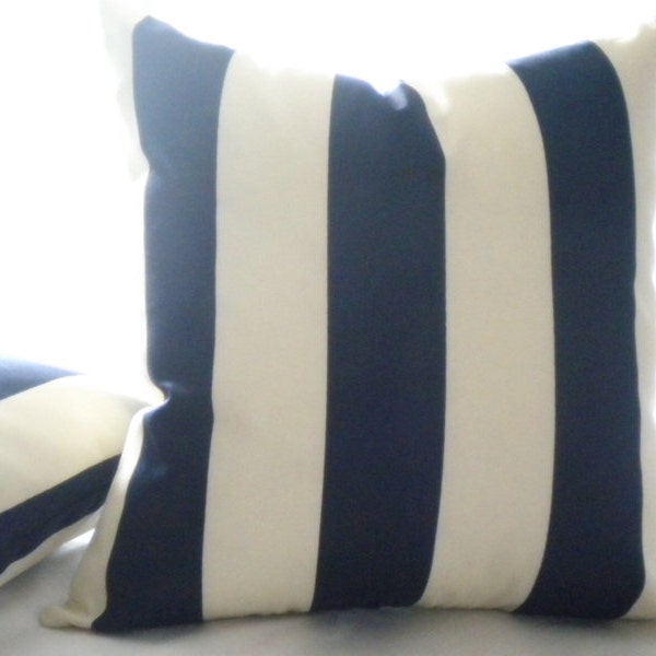 Navy blue striped pillow cover and off white, 3 inch striped pillow cover, cushion covers, nautical pillows beach decor with zipper closure