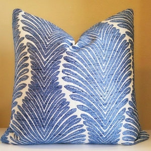 Beach House Decor - Cerulean Blue Embroidered Blue pillow -  Select your size during checkout - Fabric both sides