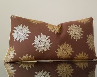 Decorative Pillow Cover - Lumbar pillow, Brown medallion Metallic  Lumbar pillow cover - Metallic pillow - Fabric both sides