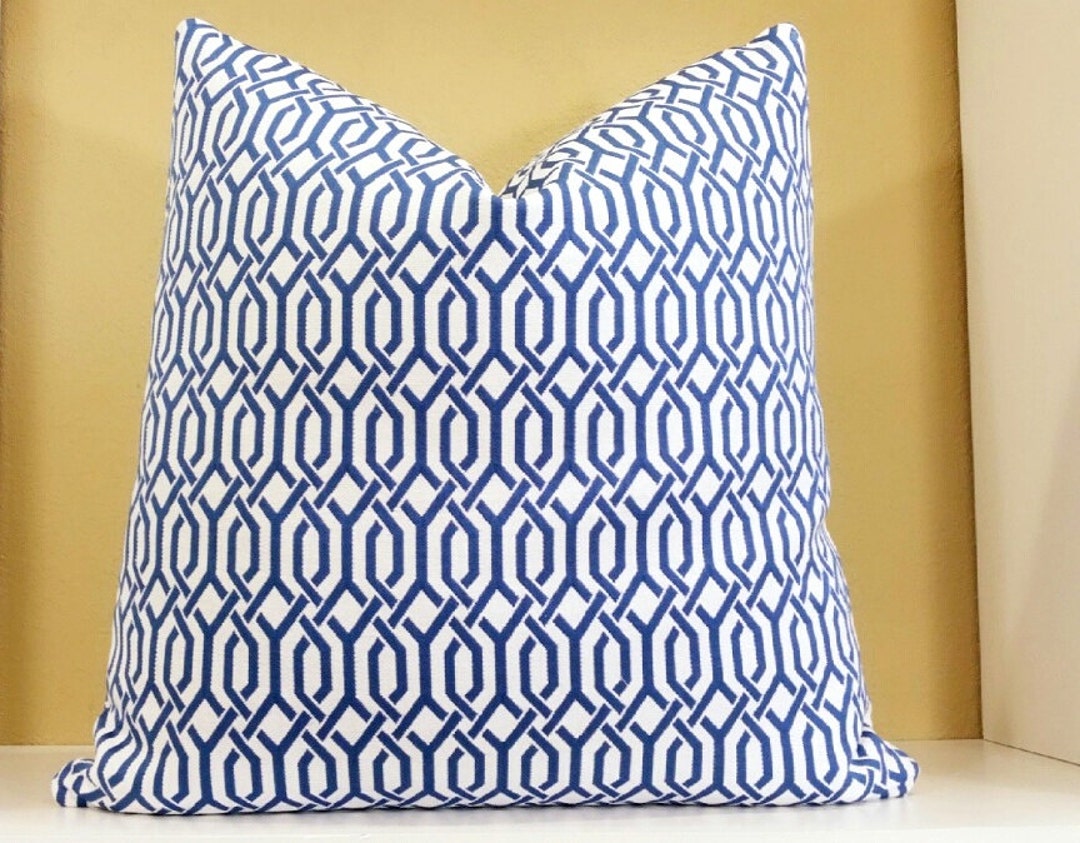 Royal Blue Pillow Royal Blue and White Decorative Pillow Interlocking