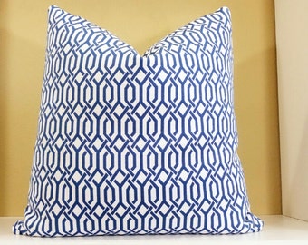 Royal Blue Pillow - Royal Blue and white decorative pillow - interlocking links pillow - All Sizes available - Decorative fabric both sides