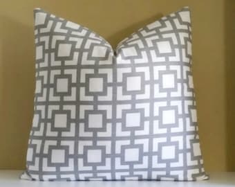 Gray Pillow Cover, Geometric Gray and White  Toss Pillow Cover, 16x16 18x18  20x20, Pick Your Pillow Size