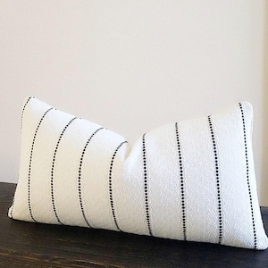 Black stripe pillow cover with white textured background, Long pillow for bed, Lumbar pillow - select your size during checkout-