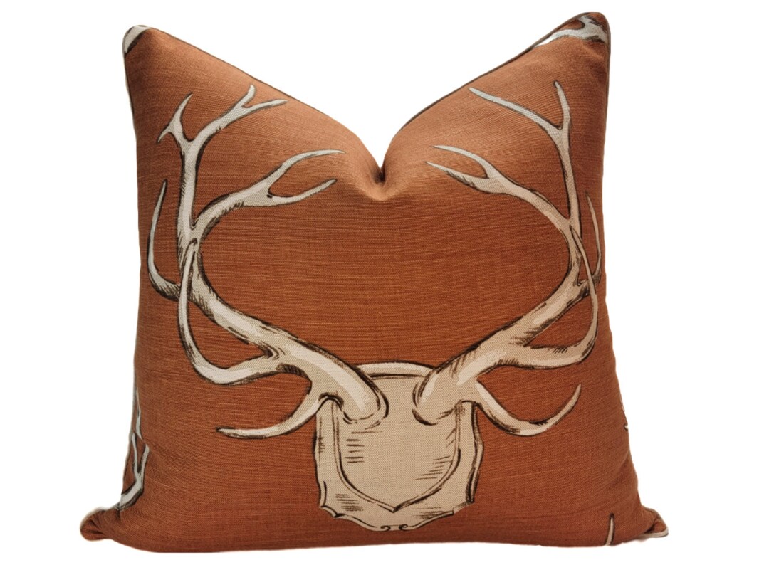 Rust Christmas Pillow Cover Antler Design Etsy