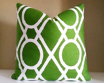 Dwell Studio Pillow Cover - Green Lattice Print Pillow Cover -  Pick Your Pillow Size - Available with solid back OR Dwell fabric both sides