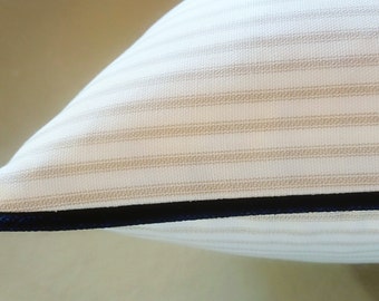 Tan Ticking Stripe - Navy Trim OR Black available - Ticking Fabric both sides - Select a size at checkout & With or Without trim