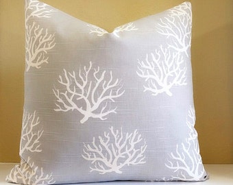 Grey Coral Pillow Cover - Customize your pillow cover - Nautical Home Decorations - Coastal Living - Solid back or coral fabric both sides