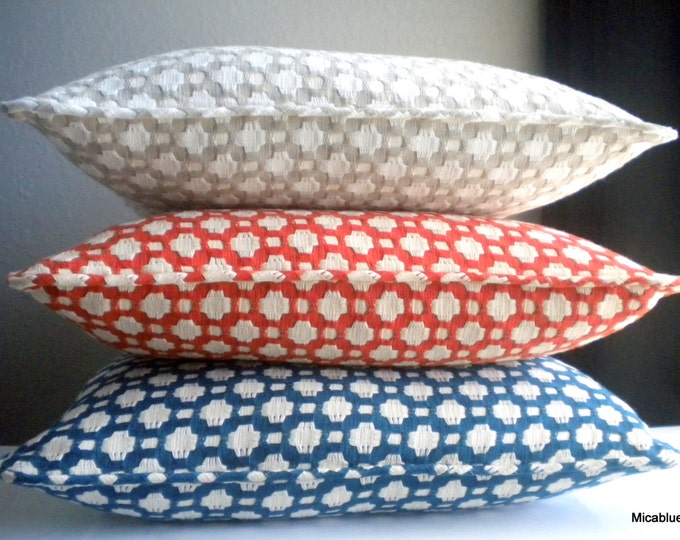 Schumacher Betwixt Pillow Cover, Biscuit, Water, Magenta, Black/white