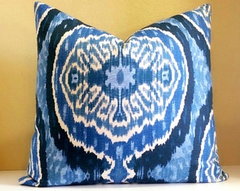 Ikat pillow cover - Blue Denim Navy Ikat pillow cover- Select your size