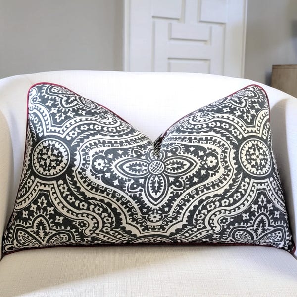 Holiday pillow cover set- Toss pillow cover set, throw pillow cover, 12x20 with red trim detail