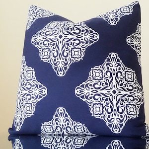 Navy pillow cover  geometric trellis,  Moroccan tile print, variety sizes available