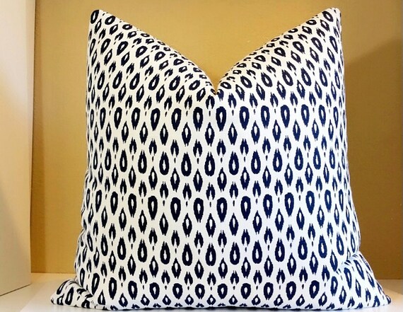 Navy Pillow Cover 20x20 Ikat Decorative Throw Pillow Pillow Etsy