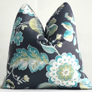 Charcoal Jacobean Print Pillow Cover- 18x18, 20x20, 22x22, 24x24 - Floral Print Pillow Cover - Fabric both sides