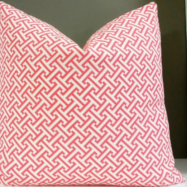 Designer coral pillow cover Indoor/Outdoor, all sizes available - Fabric both sides -