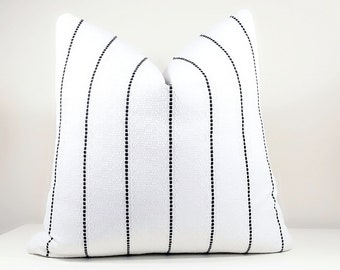 Black stripe pillow cover with white textured background, select your size during checkout-