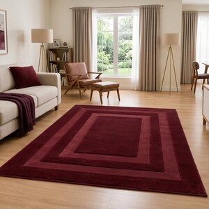 Hand Tufted Rug, Burgundy Red Area Rug, Modern Rectangular Border Carpet, Maroon Geometric Rug for Living Room and Bedroom,