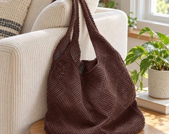 Sac bandoulière crochet pour femme, cabas en maille ajourée, sac d'été bohème léger