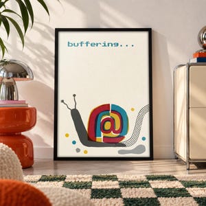 Snail Buffering Print, Retro Tech Humor Poster, Funny Office Wall Art