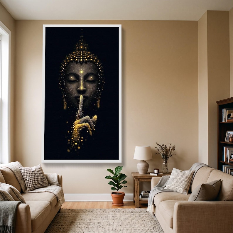 Golden Buddha Silence Canvas, Meditation Wall Art, Zen Spiritual Decor ...