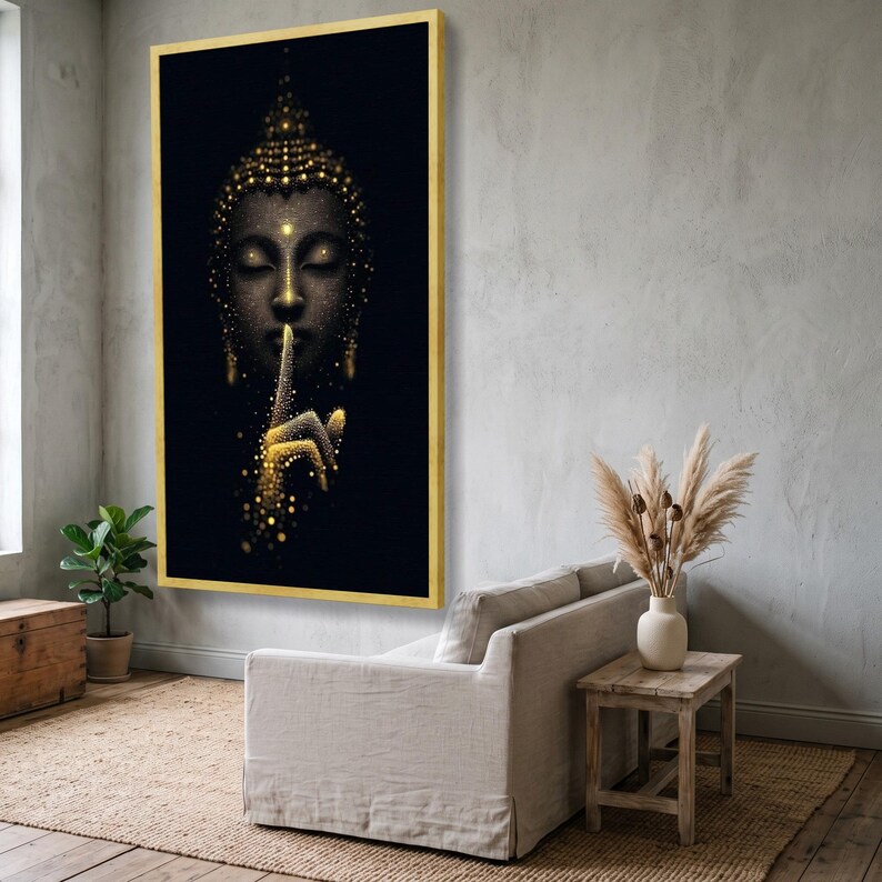 Golden Buddha Silence Canvas, Meditation Wall Art, Zen Spiritual Decor ...