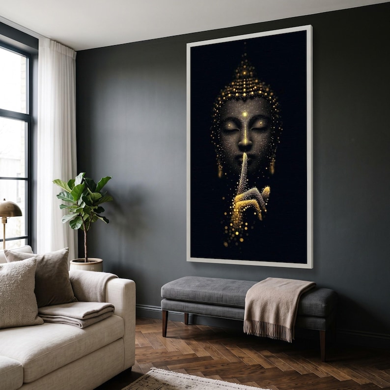 Golden Buddha Silence Canvas, Meditation Wall Art, Zen Spiritual Decor ...