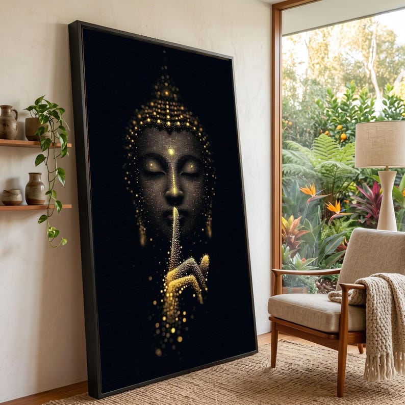 Golden Buddha Silence Canvas, Meditation Wall Art, Zen Spiritual Decor ...