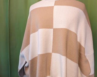 Free People tan and white checkered sweater